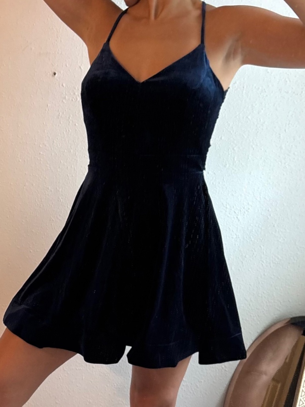 Velvet navy blue and lace dress